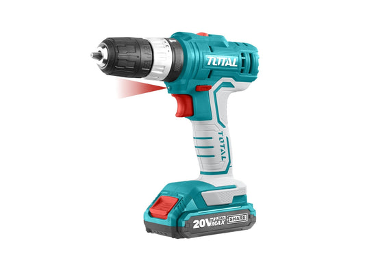 TOTAL TDLI200215 Cordless Drill 20V 10mm 45Nm with 2 Batteries, Charger & Carrying Case