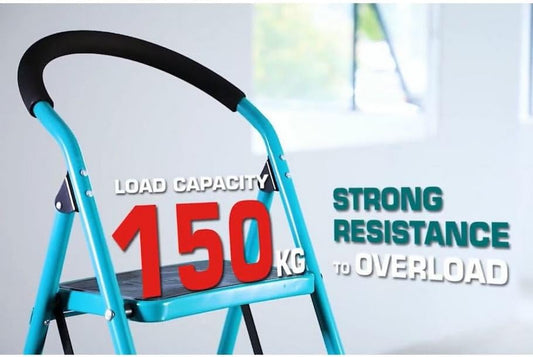 TOTAL Metal Step Ladder 3 Steps, Heavy-Duty, 150kg Load Capacity