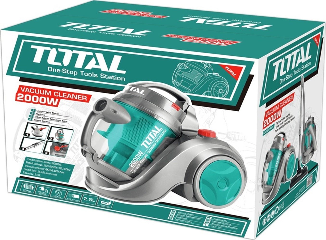 TOTAL TVC20258 Vacuum Cleaner 2000W 2.5L Multi Cyclone HEPA Filter Canister Vacuum