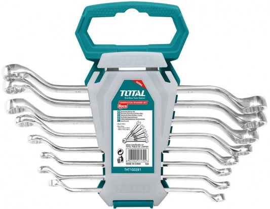 TOTAL Offset Ring Spanner Set 8 Pcs, Cr-V Steel, Metric Double Ring Wrenches, Industrial Hand Tools