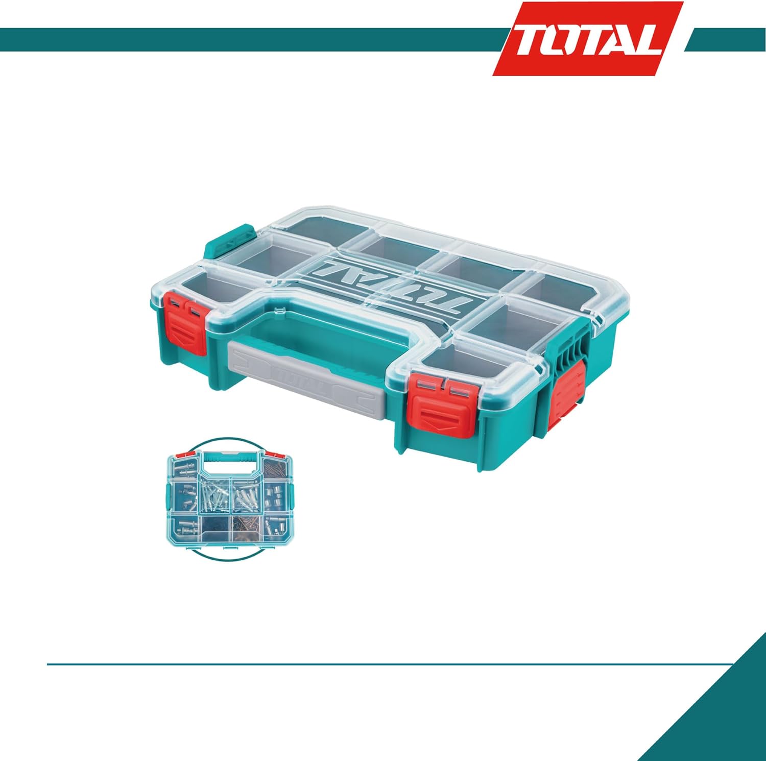 TOTAL TPBX1121 Plastic Organizer 12" Stackable Storage Box with Removable Dividers