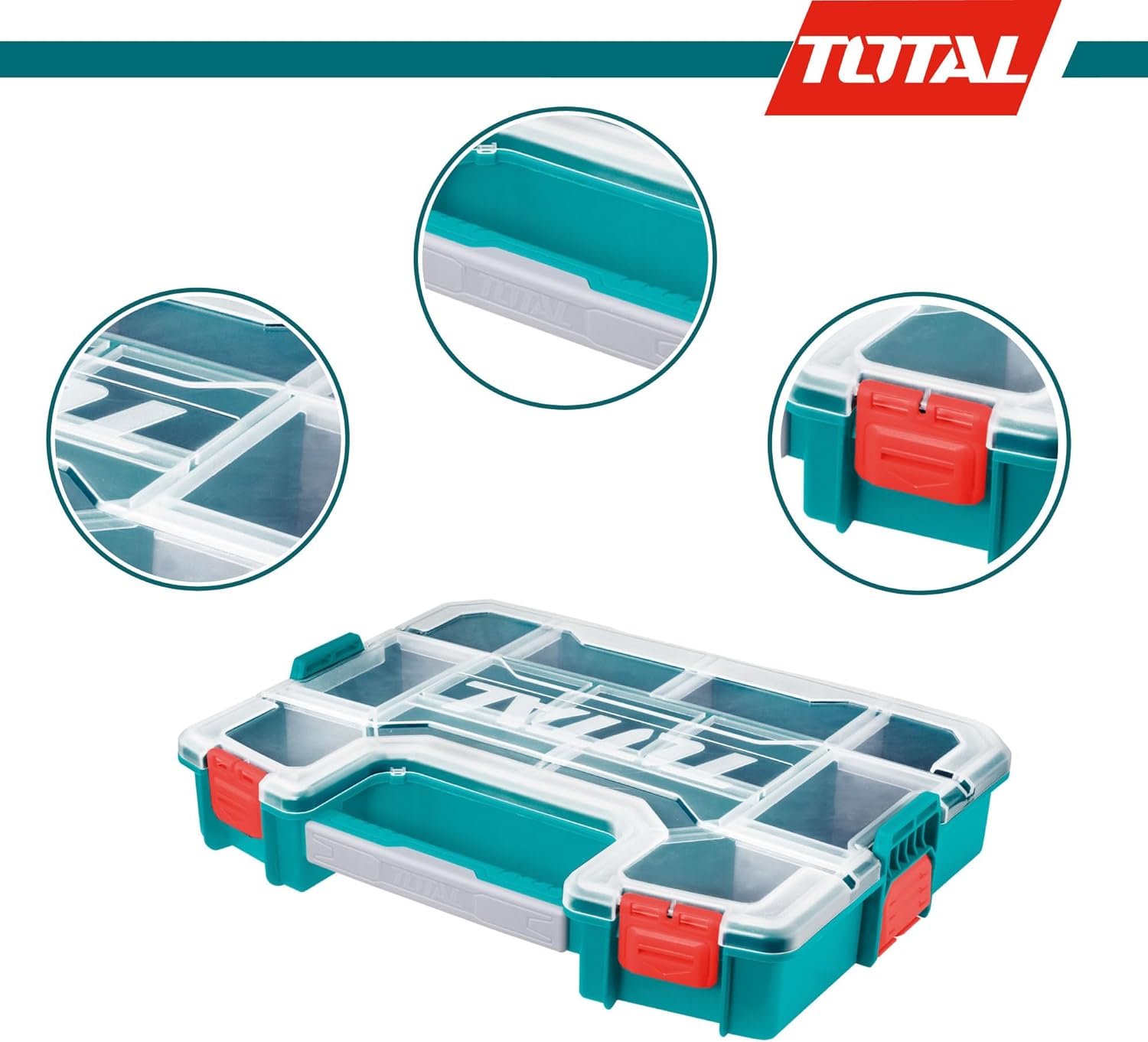 TOTAL TPBX1151 Plastic Organizer 15" Stackable Storage Box with Removable Dividers
