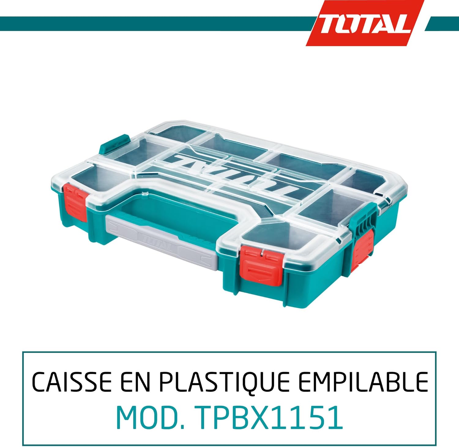 TOTAL TPBX1151 Plastic Organizer 15" Stackable Storage Box with Removable Dividers