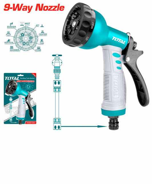 TOTAL THWS010901 Plastic Trigger Nozzle 9 Spray Patterns Garden Hose Spray Gun 3/4"