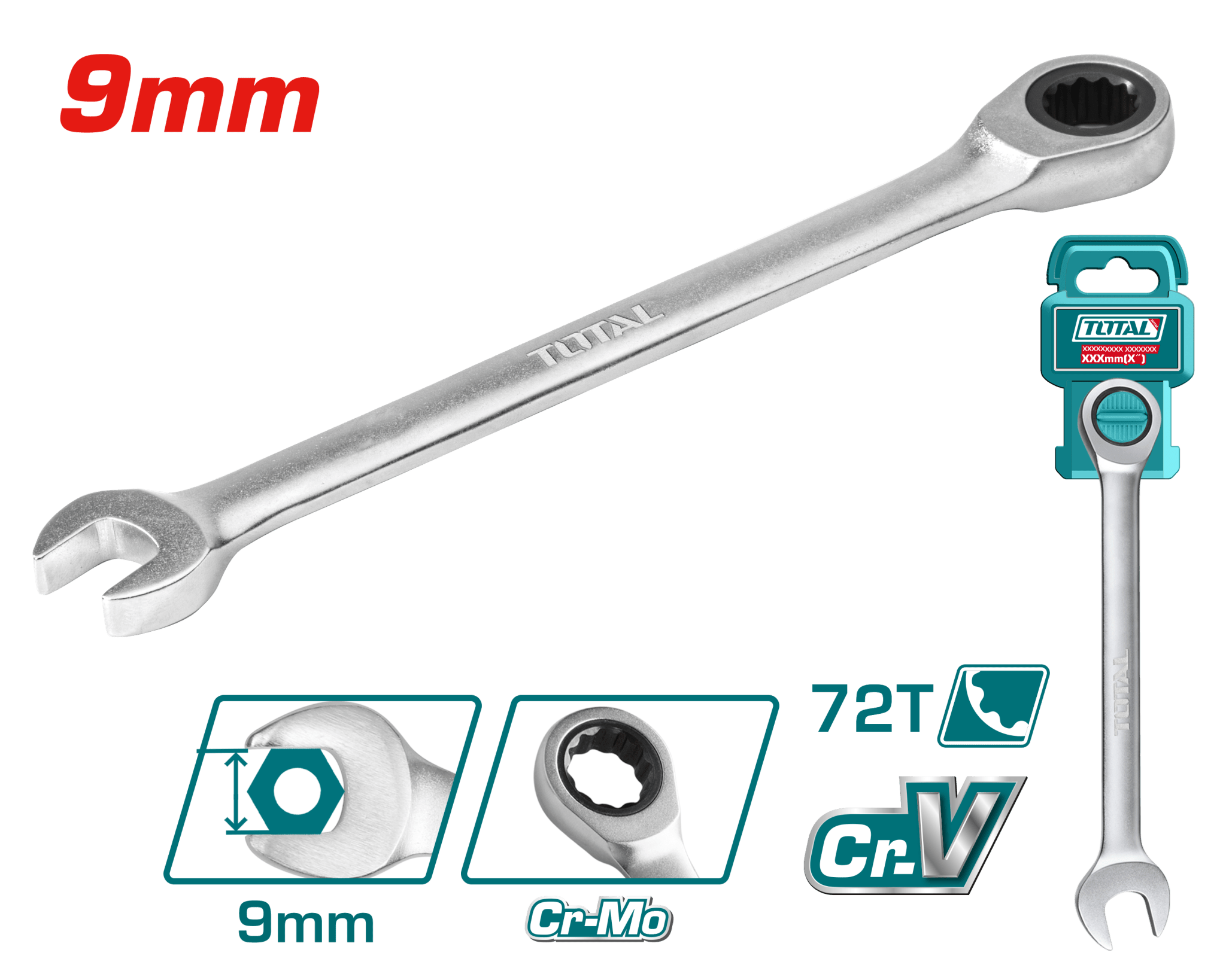 TOTAL Ratchet spanner 9mm -TCSPAR091