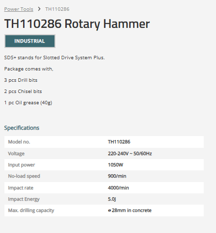 TOTAL TH110286 Rotary Hammer 1050W SDS Plus 5J Heavy Duty Concrete Drill