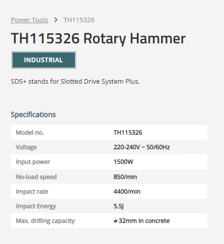 TOTAL TH1153216 Rotary Hammer 1500W SDS-Plus 32mm – Professional Concrete Drill & Demolition Hammer