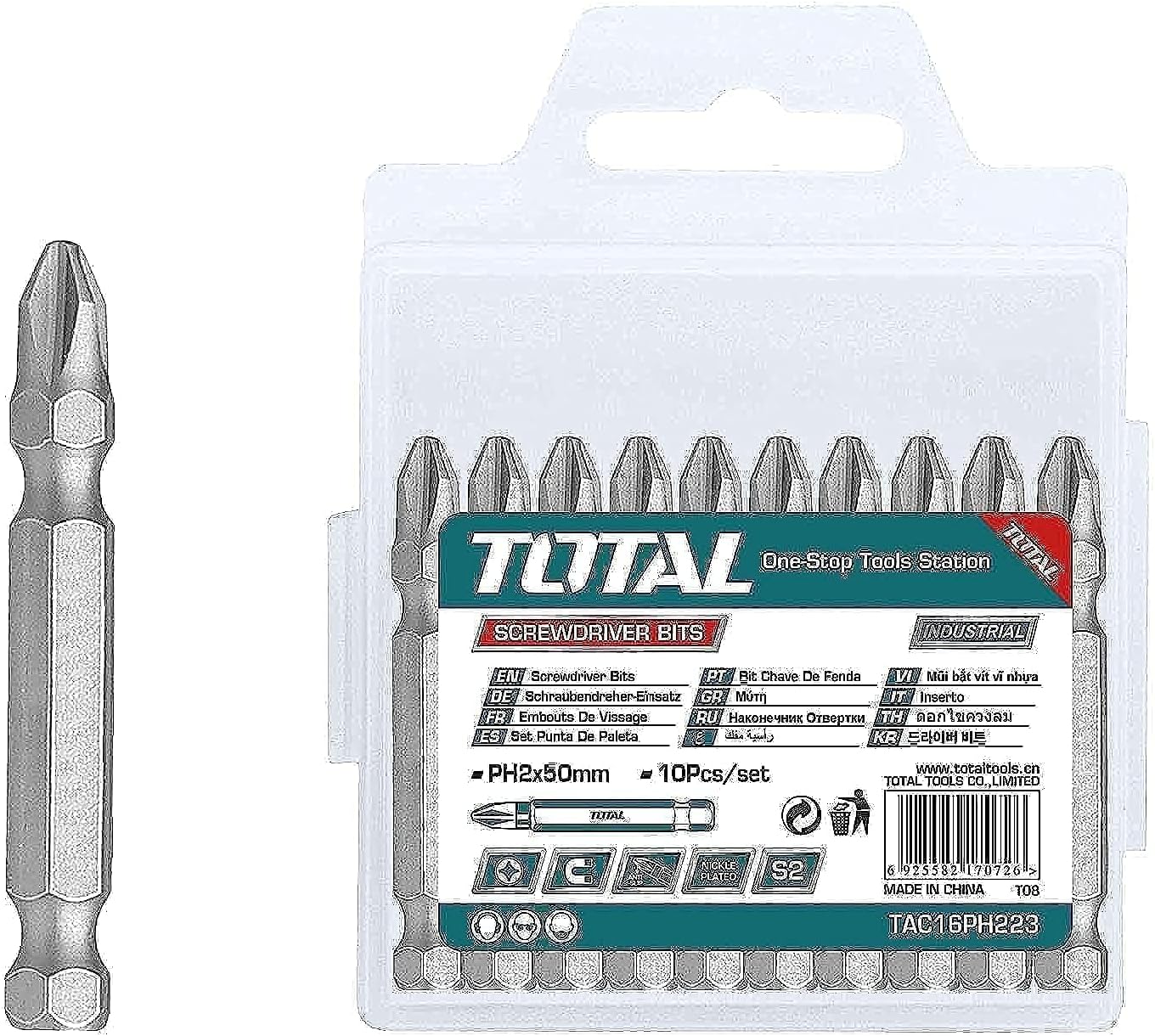 TOTAL SCREWDRIVER BIT MAGNETIC PH2 50mm 10PCS -TAC16PH223