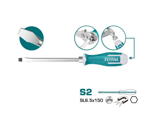 TOTAL Slotted Go Through Screwdriver SL6.5 x 150MM -THGS61506