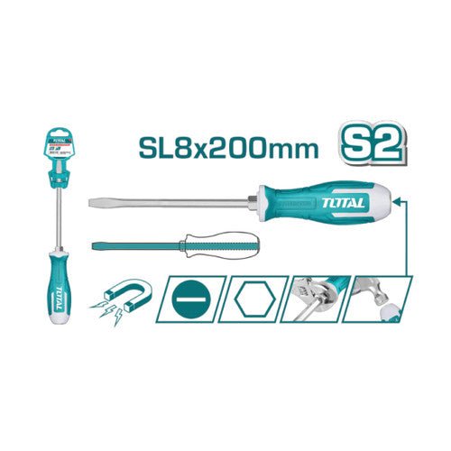 TOTAL Slotted Go Through Screwdriver SL8 x 200mm -THGS82006