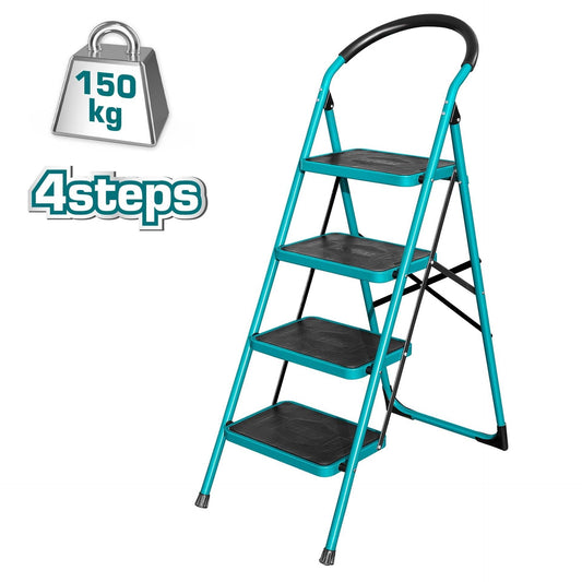 TOTAL Steel Step Ladder 4 Steps, Heavy-Duty, 150kg Load Capacity
