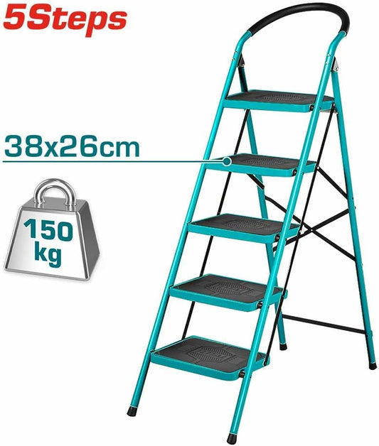 TOTAL Steel Step Ladder 5 Steps, Heavy-Duty, 150kg Load Capacity