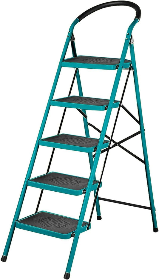 TOTAL Steel Step Ladder 5 Steps, Heavy-Duty, 150kg Load Capacity