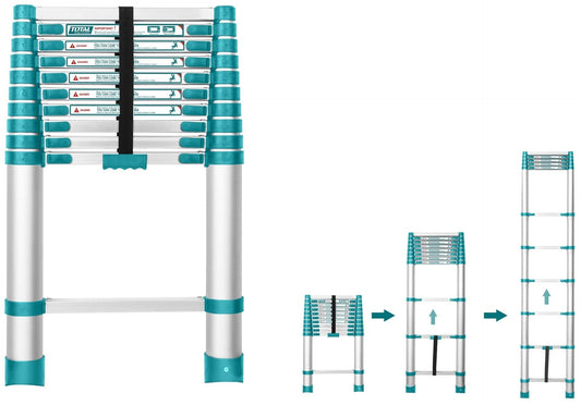 TOTAL Telescopic Ladder 10 Steps, Aluminium, 3.18m Extension, 150kg Load