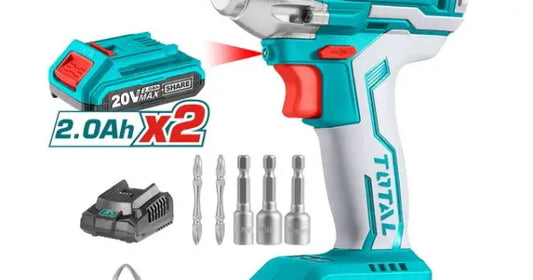 TOTAL Industrial Brushless Cordless Impact Driver 20V, 170Nm Torque, 1/4″ Hex Shank, with 2 Batteries & Fast Charger
