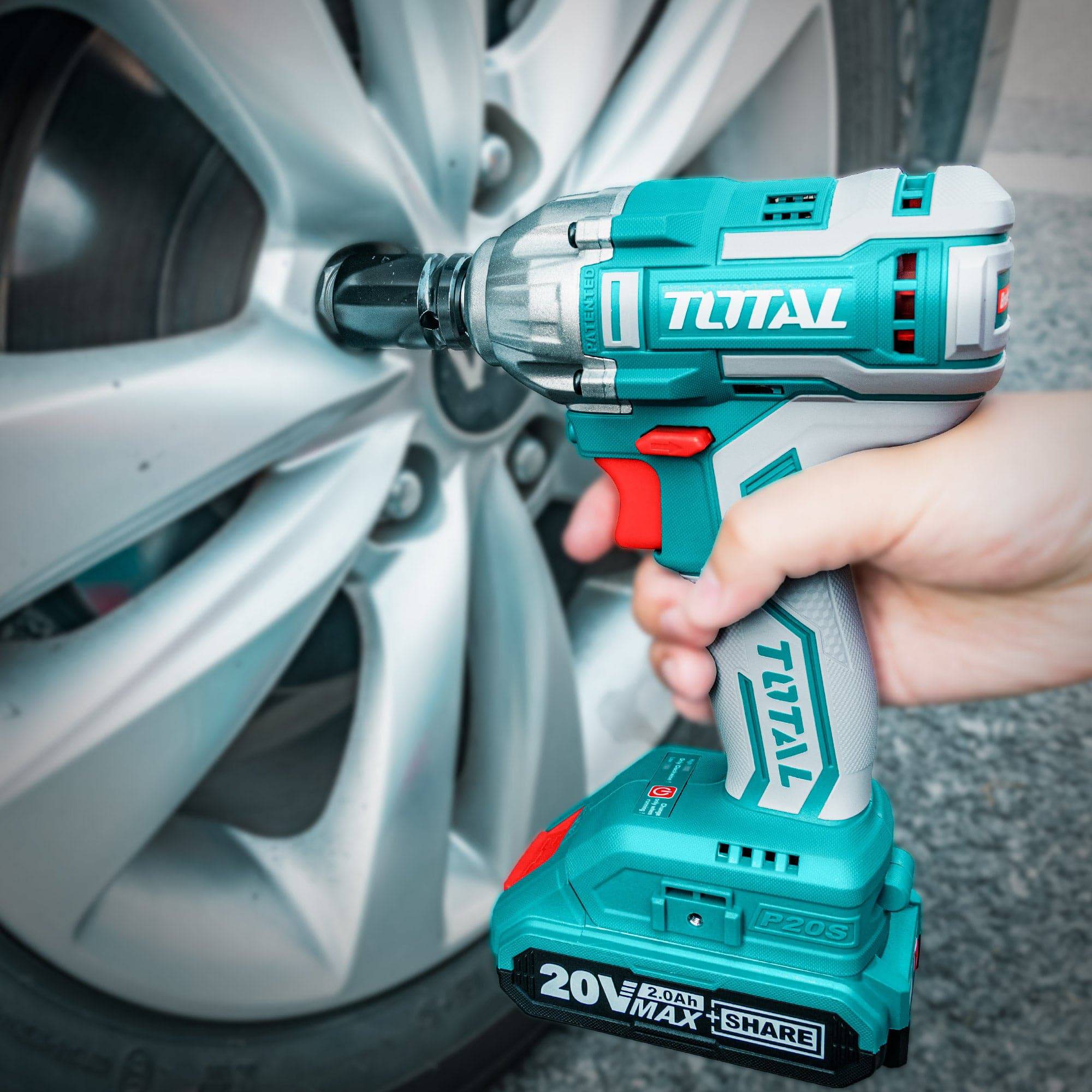TOTAL TIWLI2001 Cordless Impact Wrench 20V 300Nm 1/2" Drive with 2 Batteries & Smart Charger