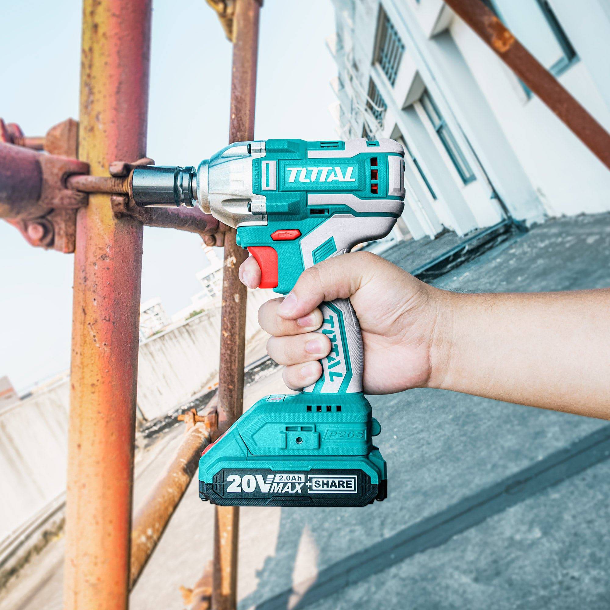 TOTAL TIWLI2001 Cordless Impact Wrench 20V 300Nm 1/2" Drive with 2 Batteries & Smart Charger