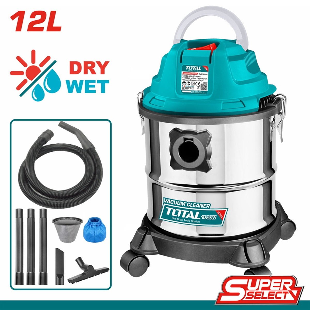 TOTAL TVC14301 Wet & Dry Vacuum Cleaner 1400W 30L – Industrial Drum Vacuum Cleaner