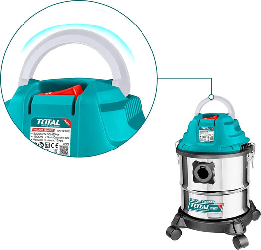 TOTAL Wet & Dry Vacuum Cleaner 12L, 1000W, 15kPa Suction, with Accessories, Electric Vacuum Cleaner