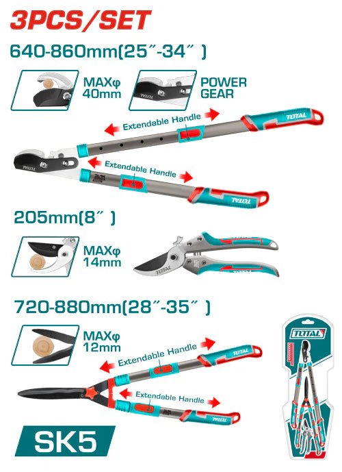 TOTAL3 Pieces Heavy Duty Garden Shears Set