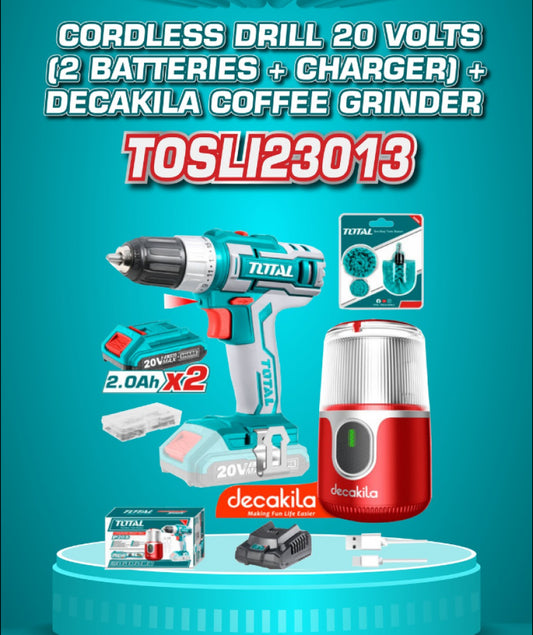TOTAL Li-ion Cordless Combo 2 Pcs Combo Kit Rotary Hammer 20V Mini Chopper Bit Battery Charger P20S TOSLI23013