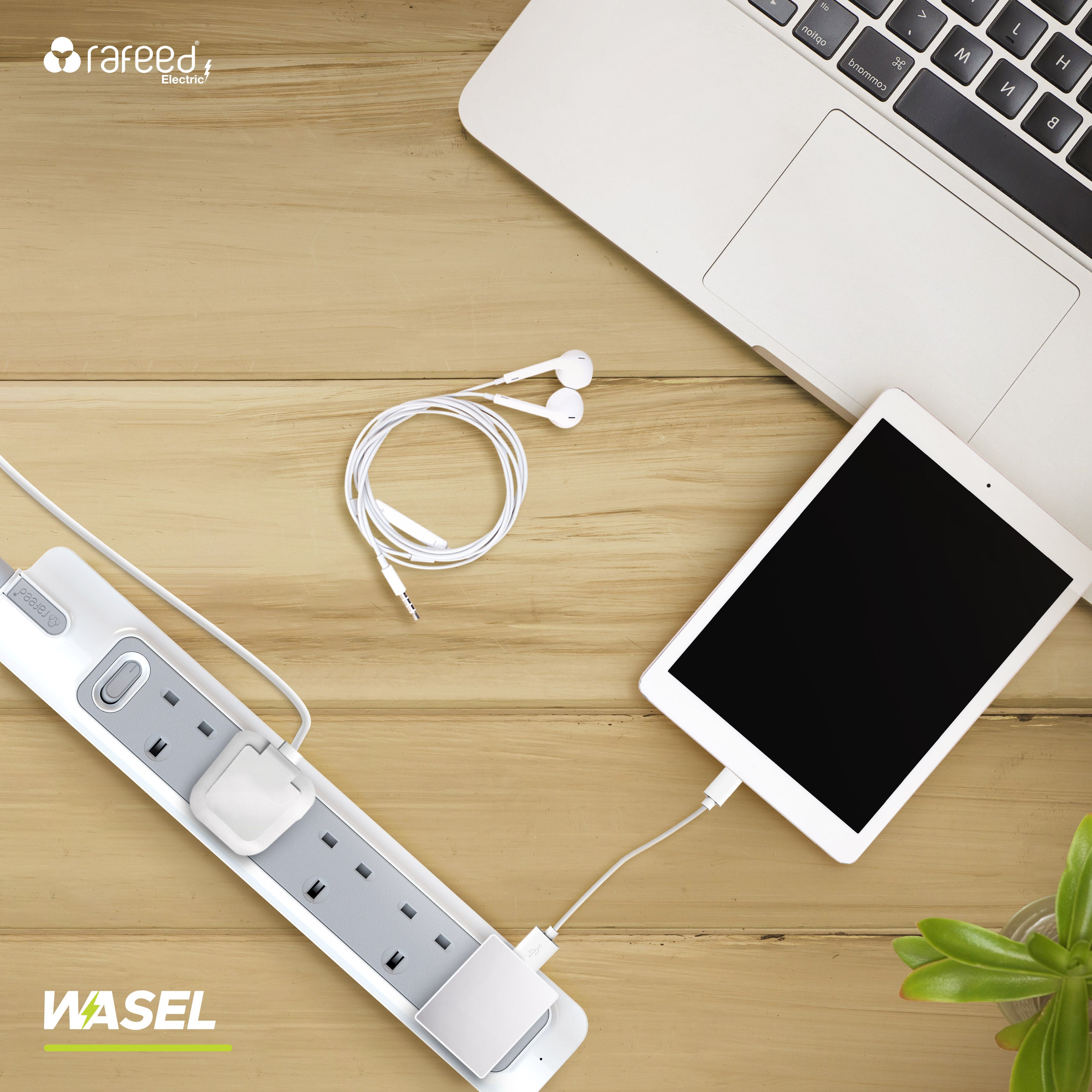 RAFEED 6 Gang UK Power Extension Socket 13A 230V with 5m Cord – Grey & White, on/off Switch, 2990W