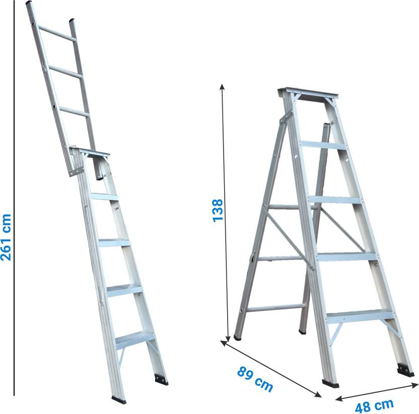 ZAMIL DPL/5 5 Step Heavy Duty Aluminum Extendable Ladder – Dual Purpose Foldable A-Type Step Ladder (1.52m–2.60m)