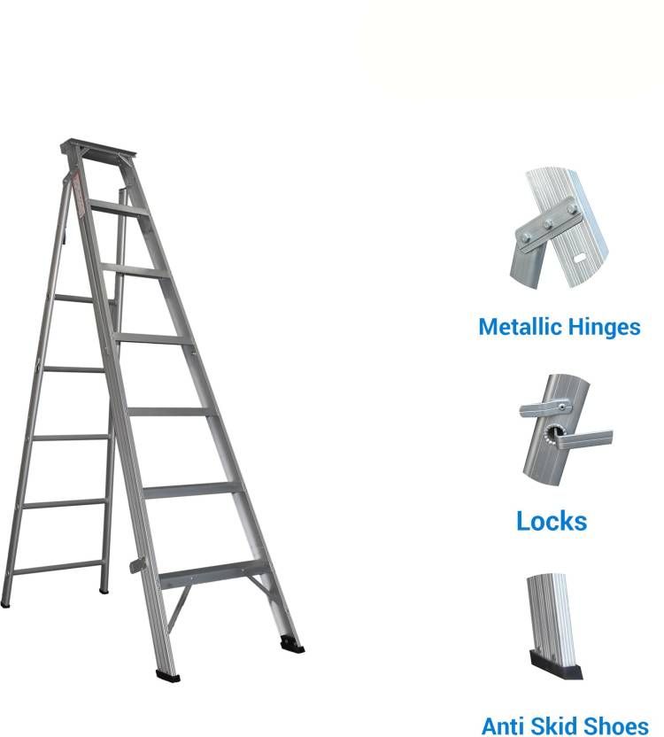 ZAMIL DPL/7 7 Step Heavy Duty Aluminum Extendable Ladder – Dual Purpose Foldable A-Type Step Ladder (2.13m–3.81m)