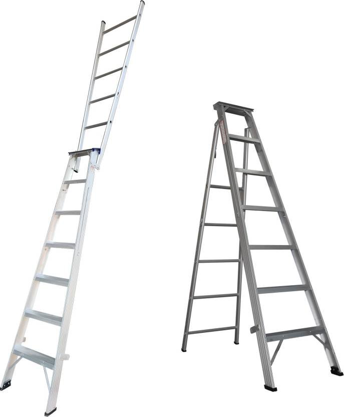 ZAMIL DPL/7 7 Step Heavy Duty Aluminum Extendable Ladder – Dual Purpose Foldable A-Type Step Ladder (2.13m–3.81m)