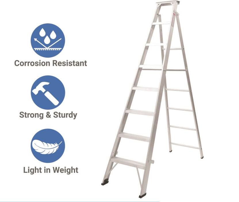 ZAMIL DPL/8 8 Step Heavy Duty Aluminum Extendable Ladder – Dual Purpose Foldable A-Type Extension Ladder (2.44m–4.42m)