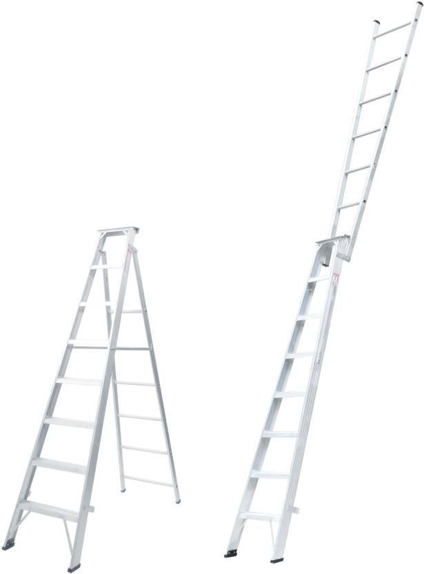 ZAMIL DPL/8 8 Step Heavy Duty Aluminum Extendable Ladder – Dual Purpose Foldable A-Type Extension Ladder (2.44m–4.42m)