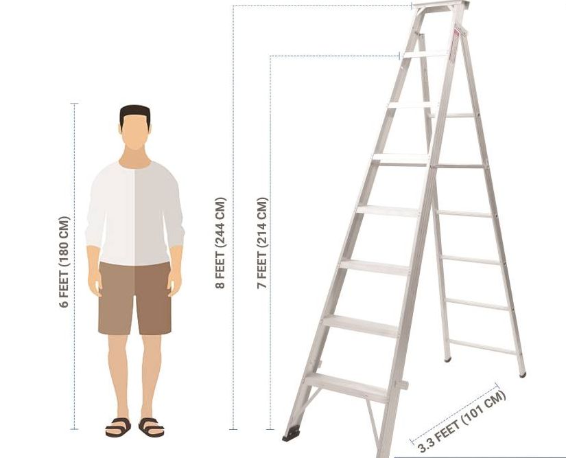 ZAMIL DPL/8 8 Step Heavy Duty Aluminum Extendable Ladder – Dual Purpose Foldable A-Type Extension Ladder (2.44m–4.42m)