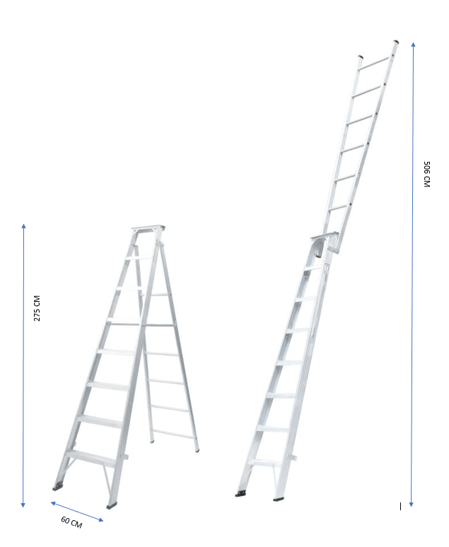 ZAMIL DPL/9 9 Step Heavy Duty Aluminum Extendable Ladder – Dual Purpose Foldable A-Type Extension Ladder (2.74m–5.10m)